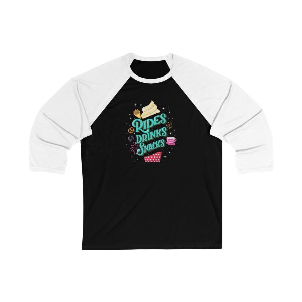 Rides, Drinks, Snacks - Unisex 3\4 Sleeve Baseball Tee For Discount