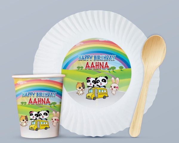 Baby Bus Theme Party Cups and Plates Combo For Discount